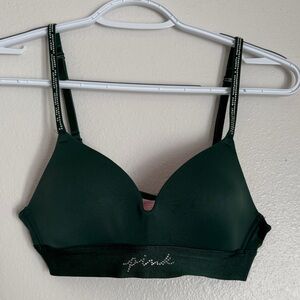 Chic Dark Green Bra with Rhinestone Straps
